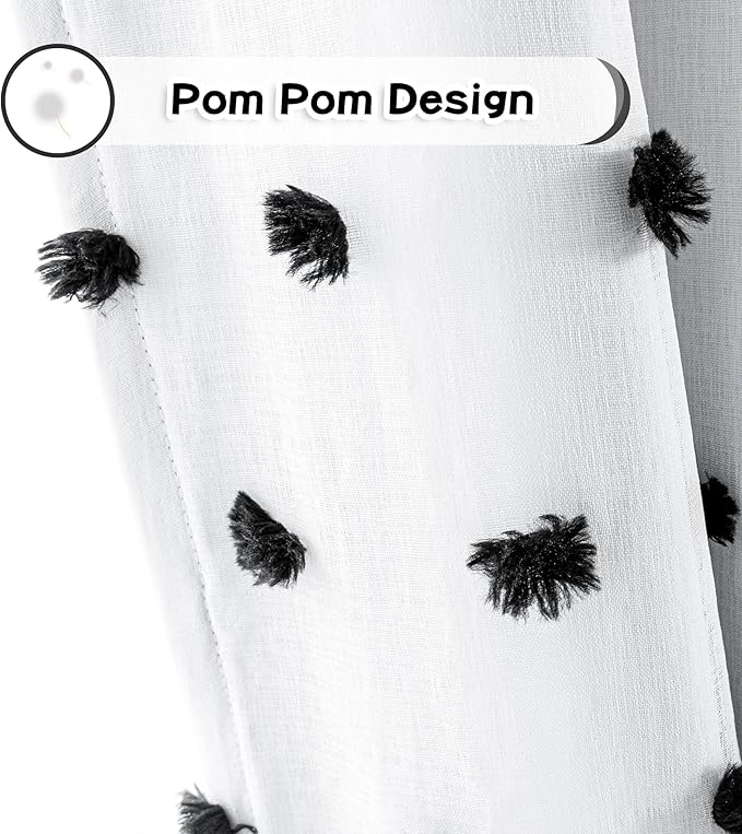 MYSKY HOME 100% Blackout Curtains for Bedroom Total Light Blocking Curtains 84 Inch Long Room Darkening 2 Panels Grommet Double Layer Curtains Privacy Window Drapes with Black Pom Pom Sheer 52" x 84"