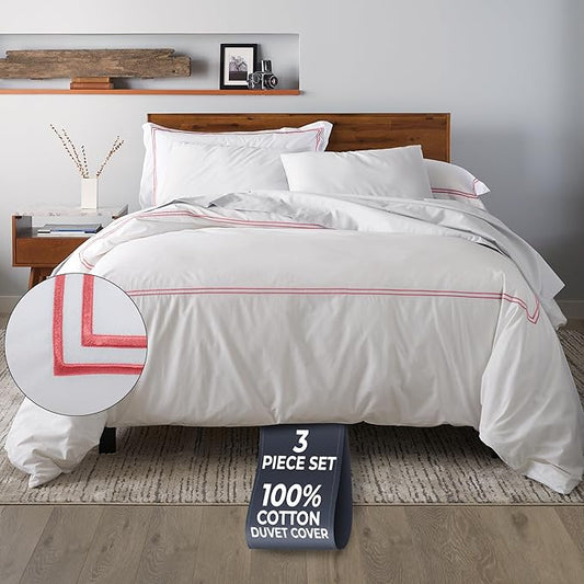 Ella Jayne Duvet Cover Queen Size (3 Pieces), 100% Cotton Percale, Full/Queen, Soft, Breathable & Lightweight, Including Duvet Cover (1 Piece) 90 x 90 Inches with 2 Pillow Shams (Pink Design)