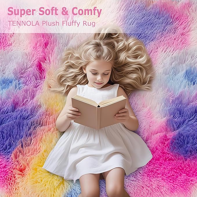 3x10 Hot Pink Runner Rainbow Rug for Girls Bedroom Bedside, Soft Fluffy Plush Runner Carpet Shag Kids Area Rug for Little Girls Room, Cute Colorful Princess Rug for Living Room Nursery Hallway