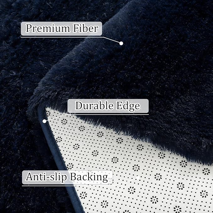 BENRON Navy Blue Fluffy Rugs for Living Room Bedroom 4x6, Soft Plush Fuzzy Shaggy Rugs for Kids Girls Boys Room Decor, Washable Indoor Floor Carpets