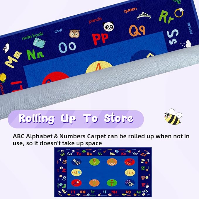 Classroom Rug, 6.56×9ft Large Capet Kids Rugs for Playroom Learning ABC Alphabet Numbers, Daycare Preschool Rugs for Elementary, Non-Slip Educational Area Rugs for School, Home