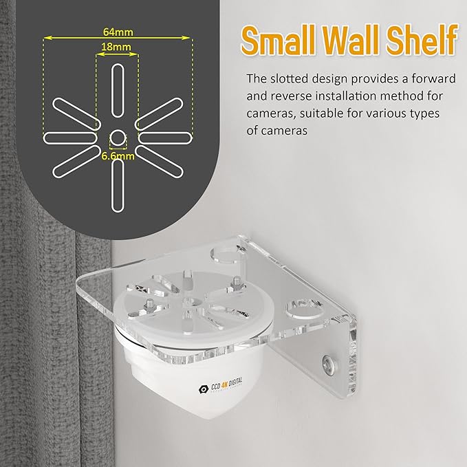 Clear Acrylic Wall Shelf 3 Pack for Smart Security Cameras, Baby & Pet Monitors, Small Floating Shelf for Plants, Speaker, Dog Camera, with Cable Clips