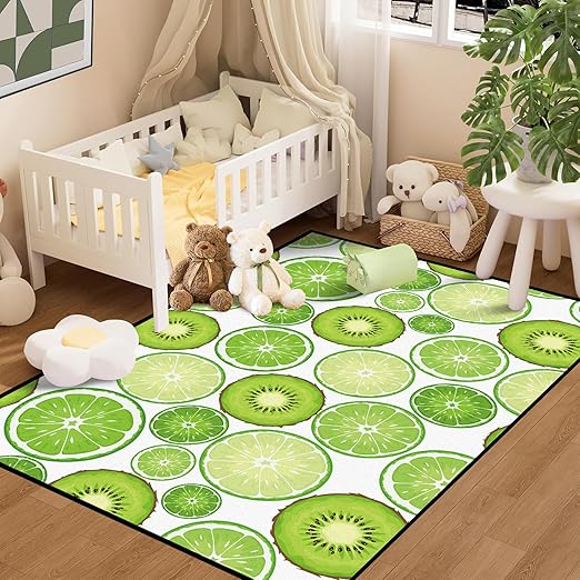 Green Kiwi Fruit Rug for Bedroom Dorm Living Room Chinese Gooseberry Area Rugs Throw Rug Floor Mat Pad Doormat Carpet, 3' x 5'(90 x 160cm)
