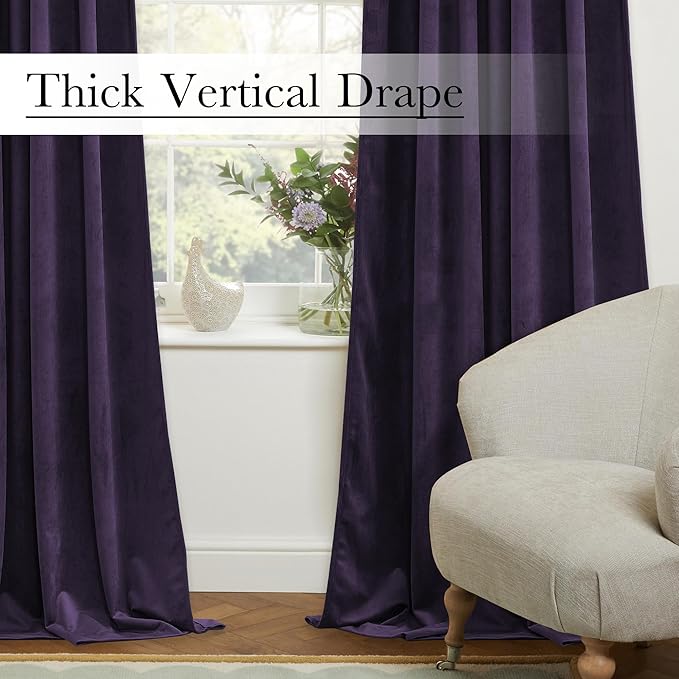 StangH Velvet Curtains for Bedroom, Purple Orchid Velvet Drapes 52x96 Inch with Rod Pocket Back Tab, Room Darkening Thermal Insulated Window Treatment for Living Room, 2 Panels
