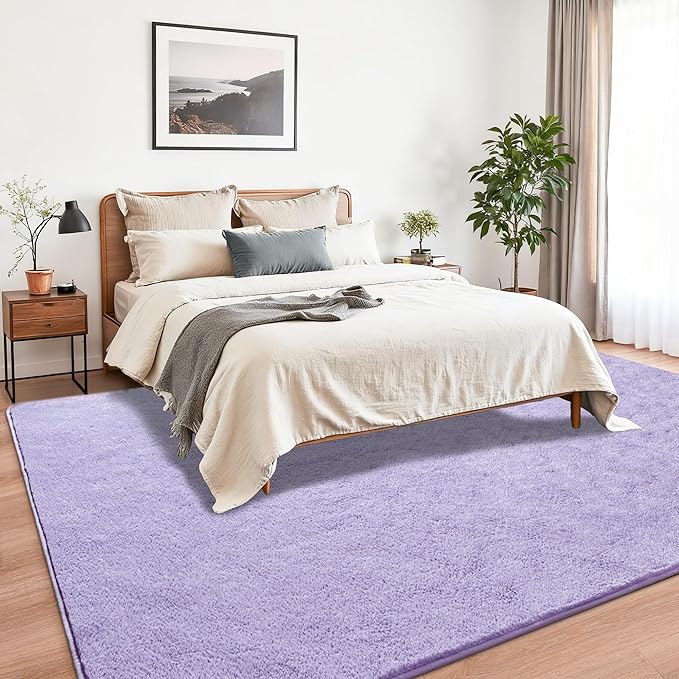 Chicrug 4x6 Minimalist Washable Area Rugs for Bedroom Living Room Classroom, Modern Soft Memory Foam Rug for Kids Nursery, Low Plie Indoor Carpet for Dorm Dining Office Bedside Room Decor, Purple
