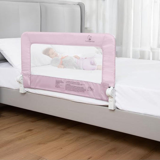 ComfyBumpy 1-Pack Bed Rail for Toddlers 35.5" L x 19.5" H | Toddler Bed Rails for Twin, Full & Toddler Bed Size | Swing Down Bed Rail Guard | Baby Bed Side Rail for Kids | Pink