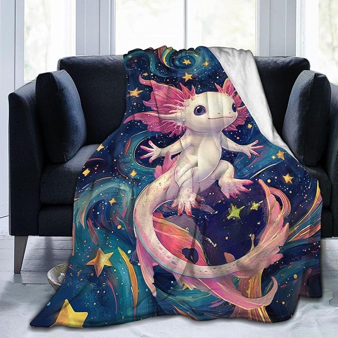 Axolotl Blanket Outer Space Salamander Gifts Throw Blanket Super Soft Flannel Lightweight Fluffy Plush Cozy Fuzzy Fleece Axolotls Decor Blanket for Girl Woman Boys Kids Adults for Bed Sofa 40"X50"