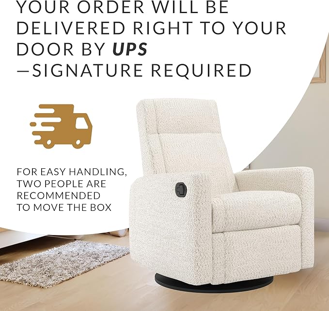 Jaymar Nelly Modern Nursery Glider Recliner Chair – Cozy Nursing Chair with 360° Swivel for New Parents, Gentle Motion, Compact Design, Lumbar Support – Made in Canada (Pearl/Puppy Fabric)