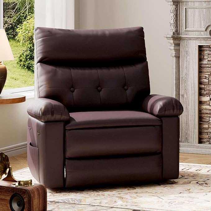 GarveeHome Recliner Chair - PU Leather Manual Recliner for Adults, Lazy Chair with 1.5X Sponge Comfort Arm and Back for Living Room, Bedroom