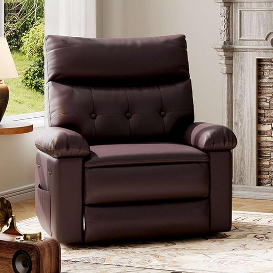 GarveeHome Recliner Chair - PU Leather Manual Recliner for Adults, Lazy Chair with 1.5X Sponge Comfort Arm and Back for Living Room, Bedroom