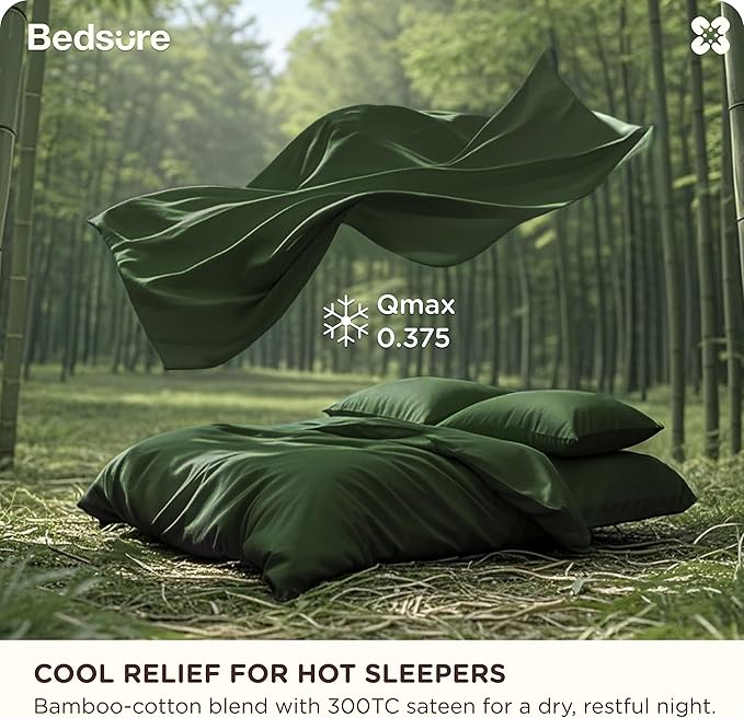 Bedsure Cooling Duvet Cover King Size, Cotton & Rayon Derived from Bamboo Blend Duvet Cover Set for Hot Sleepers,Ultra-Soft, Breathable & Lightweight Home Bedding for All Seasons(Olive Green,104"x90")