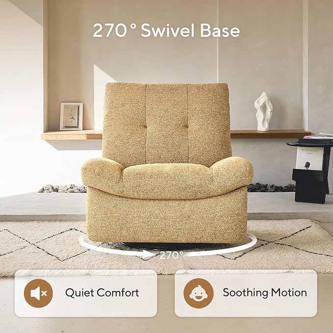 Nouhaus Swivel Rocking Chair Nursery, Oversized Glider Rocker Recliner Chairs with Footrest, USB & Type-C Ports, Rocking Recliner Chair for Nursery, Living Room (Snooze Classic, Autumn Brown)