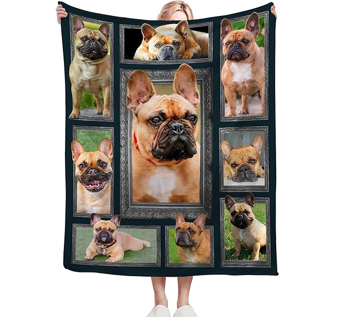 French Bulldog Throw Blanket - Cute Dog Gifts and Decor for Girls, Women, Kids, Adults - Soft Warm Cozy Fleece for Couch, Sofa, Bed - 50"x40"