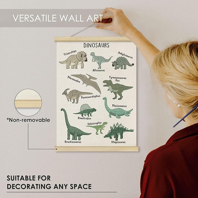 Fewgb Dinosaur Breed Chart Wall Art Decor for Boys Nursery Kids Room Bedroom Playroom Classroom, Dinosaurs Learning Hanging Poster Framed with Hanger Picture Prints 12x16