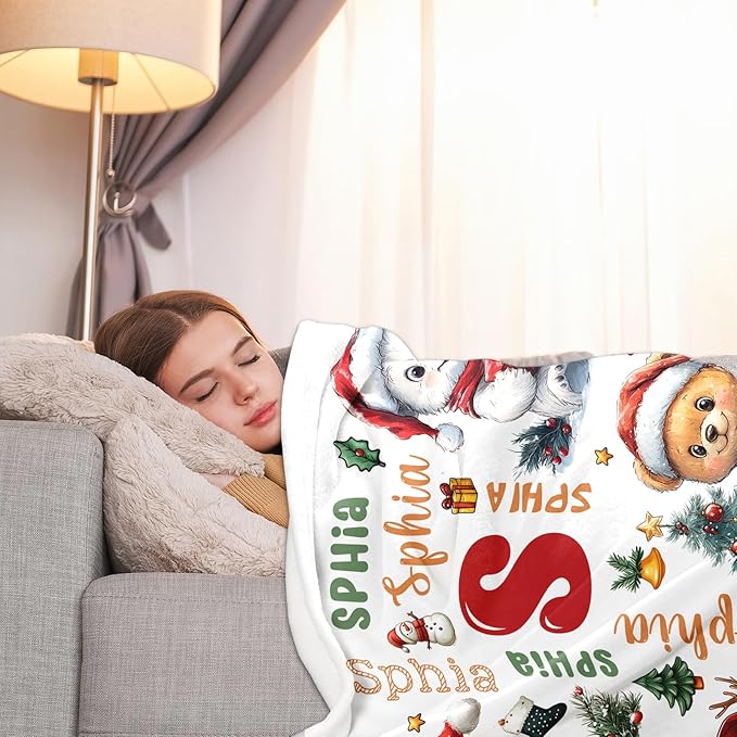 Ship Next Day, Custom Christmas Blanket - Merry Christmas Personalized Blanket, Xmas Gifts for Family Mom Dad Daughter Son Grandkids, for Teen Girls Women Man, Stocking Stuffers