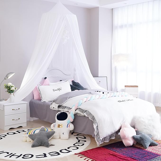 Extra Large Kids Bed Canopy for Girls Boys Bedroom Decor, Crib Nursery Hanging Light Blocking Reading Nook (Pure White)