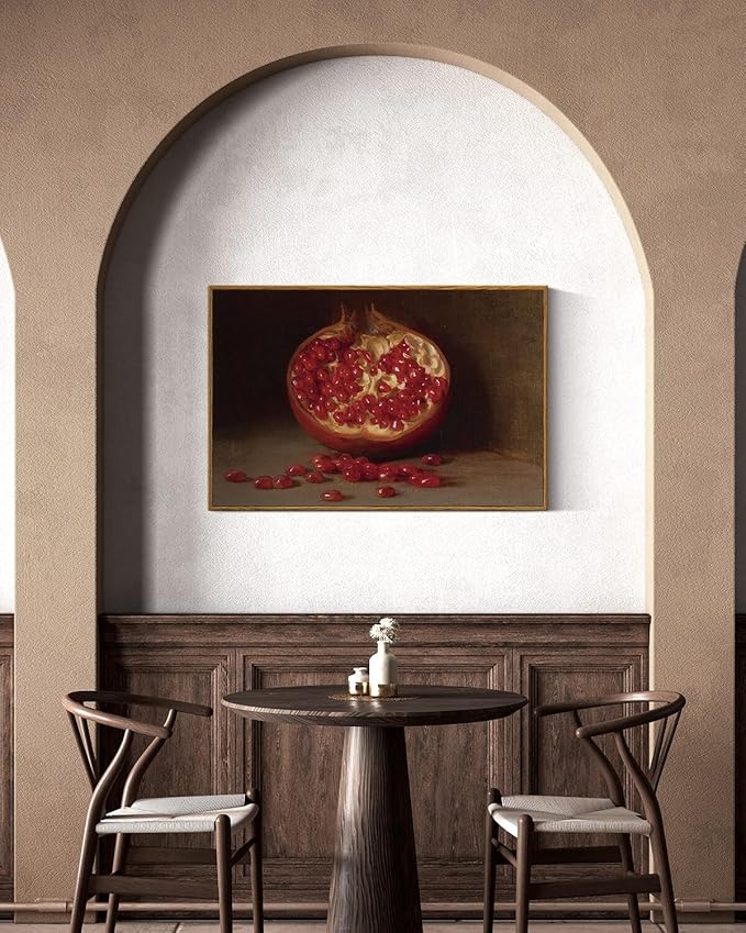 ARPEOTCY Still Life Vintage Wall Art, Pomegranate Fruit Framed Canvas Art Decor, Classical Farmhouse Wall Decor for Living Room, Large Vintage Painting for Kitchen, Dining Decorations, 16x24 inch