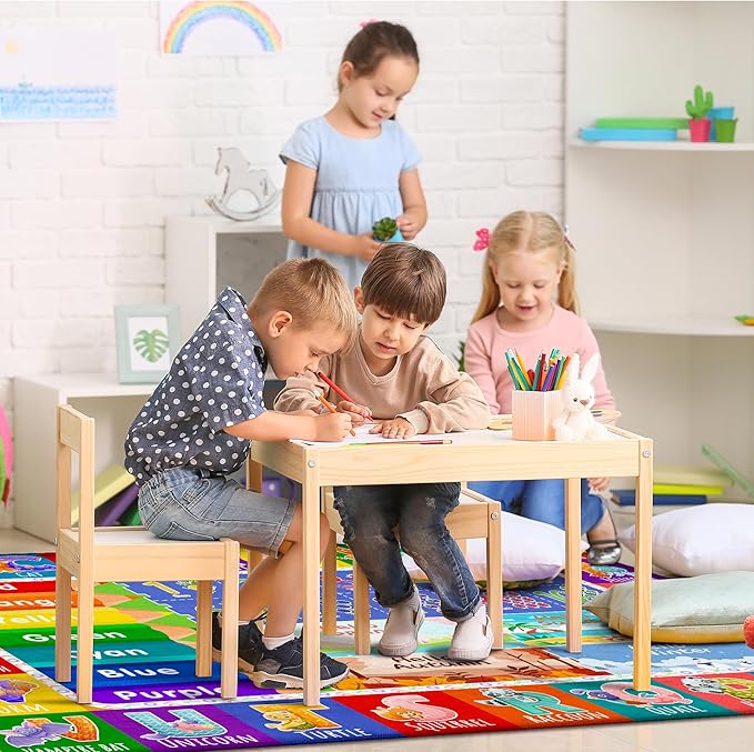 Kids Classroom & Playroom Rug - ABC Alphabet Educational Area Rug with Animals Colors & Numbers - Washable Non-Slip Carpet Playmat for Nursery Preschool & Reading Area 6x9 Feet