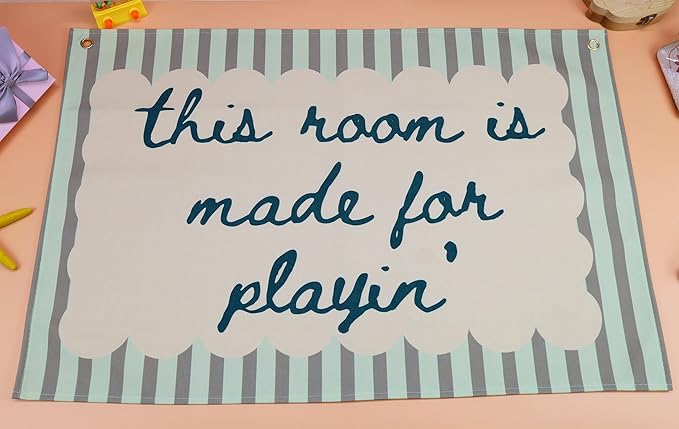 Playroom Rectangular Canvas Banner Wall Decor-Flag Poster Wall Decor for Baby Boy Girl Kids Teen,Playroom Nursery Homeschool Bedroom Home-Baby Shower Birthday Christmas-This Room Is Made for Playing