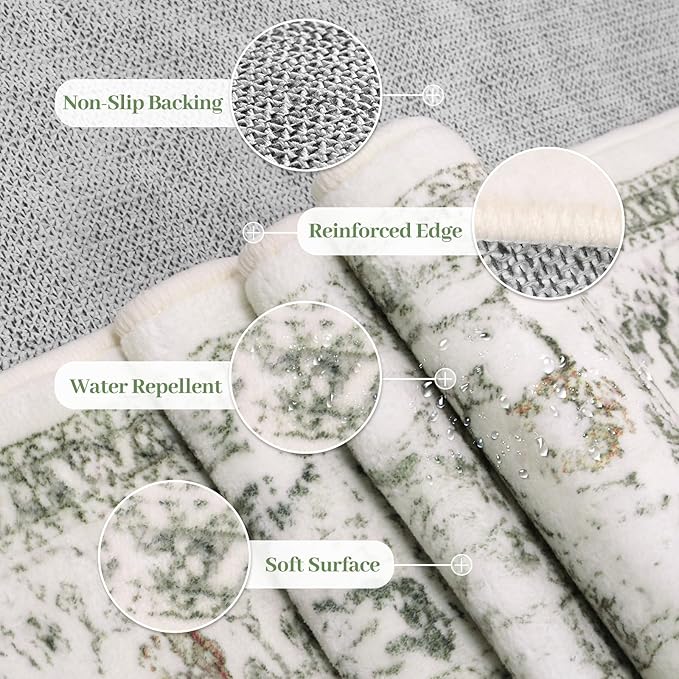 LIVEBOX 6x9 Sage Green Rug for Living Room- Large Oriental Rug for Bedroom, Non-Slip Retro Dining Room Rugs for Under Table, Low-Pile Soft Vintage Rugs for Office Guest Room