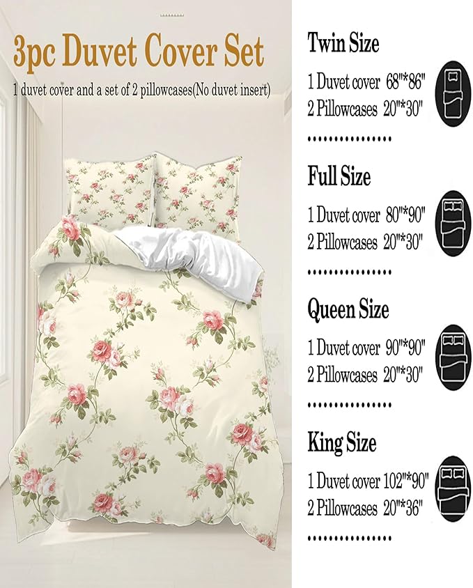 Garden Style Pink Floral Duvet Cover King Chic Shabby White Pink Floral Bedding Sets Botanical Comforter Cover Aesthetic Boho Bedding Collection