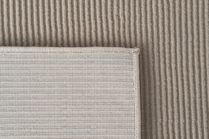 Revival Rugs Stripe 5'3"x8' Washable Area Rug for Living Room Bedroom - 100% Recycled Oeko-TEX Certified, Medium Pile, Taupe