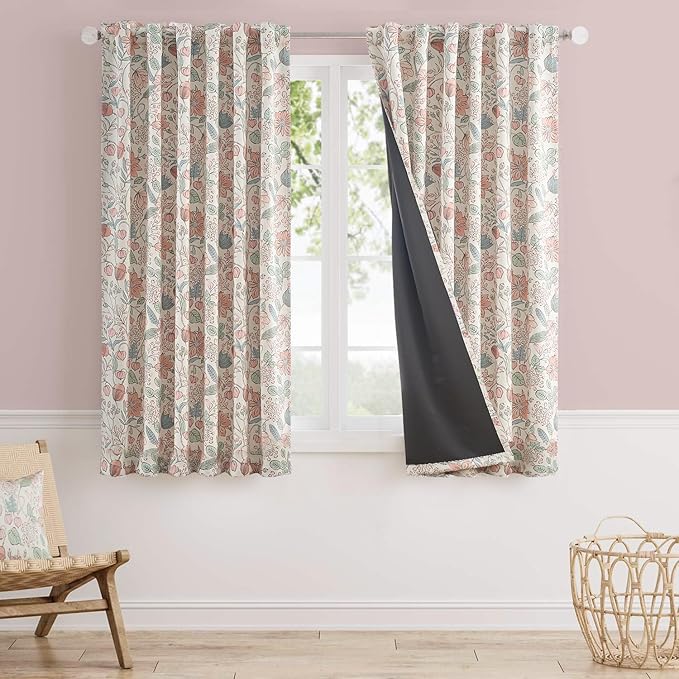Vangao Pink Nursery Curtains for Girls Room Floral Blackout Dorm Curtains 63 Inch Length Farmhouse Drapes for Bedroom Room Darkening Flower Patterned Window Treatment for Kids Set of 2