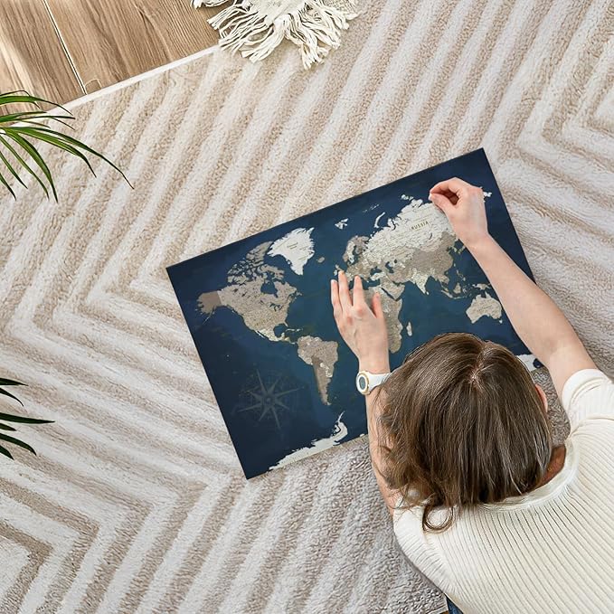 ElephantStock - My World Adventures Push Pin Travel Map I Wall Art - Horizontal Canvas Wall Art - Living Room Wall Decor - Printmaking Map Canvas Art - Blue And Beige Decor - 24" x 16"