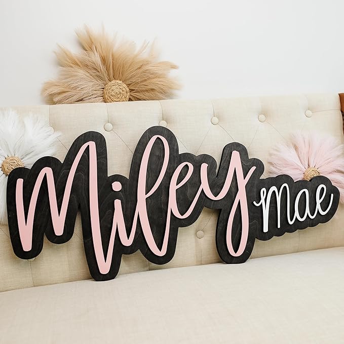 Hickory Hollow Designs Name Sign for Nursery, Woodland Nursery Decor, Custom Plaque, Nursery Decor, Baby Name Signs for Nursery, (Miley Mae)