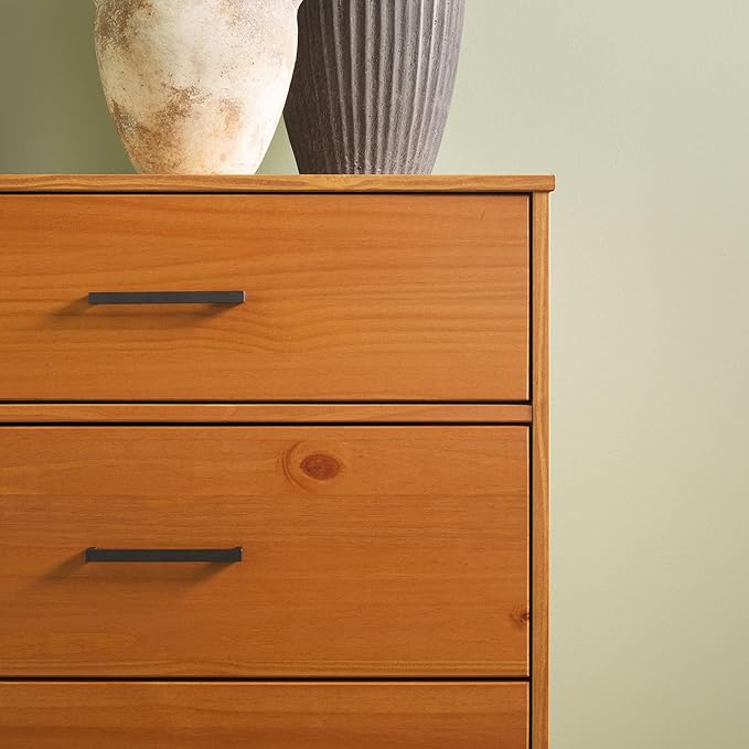 Walker Edison Sloane 6-Drawer Solid Wood Dresser with Metal Handles, 52 Inch, Caramel