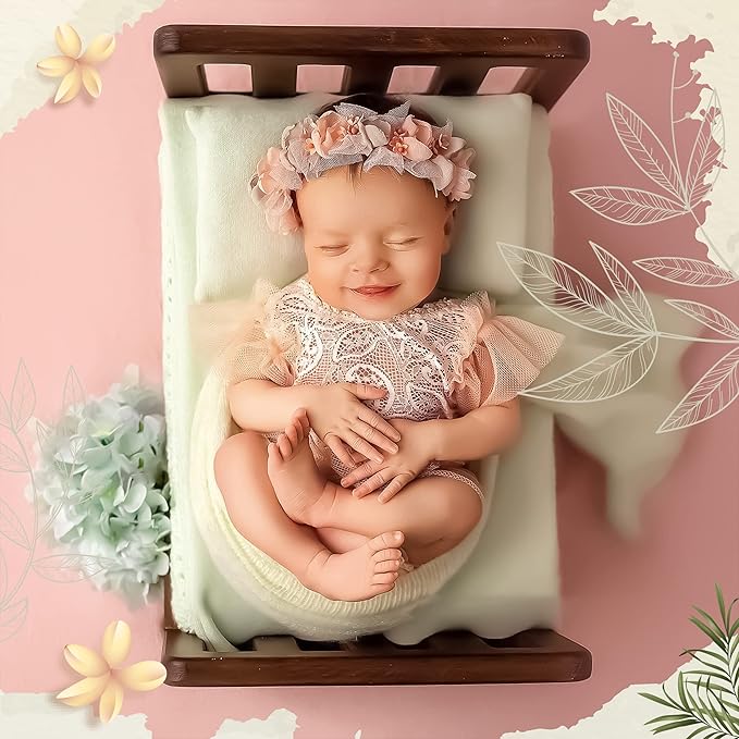 Brown Newborn Photography Props Wooden Bed Vintage Baby Photo Prop Baby Photoshoot Props Doll Bed Accessories Pretend Play Photoshoot Props