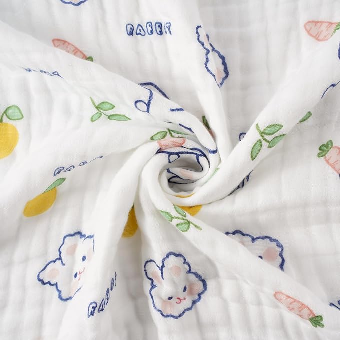 Muslin Baby Blankets, Nursery Blankets for Boys Girls, Swaddle Blankets Neutral Soft Lightweight Toddler and Kids Throw Blankets (Lemon Bunny)