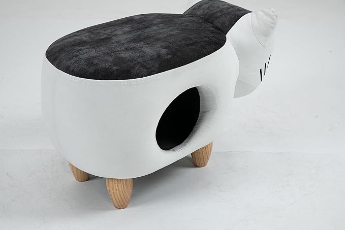 Home 2 Office Cat Condo Pet House Furniture, Kitten-Shaped Fabric Storage Ottoman for Cats, Small Dogs and Pets, Multi-Color