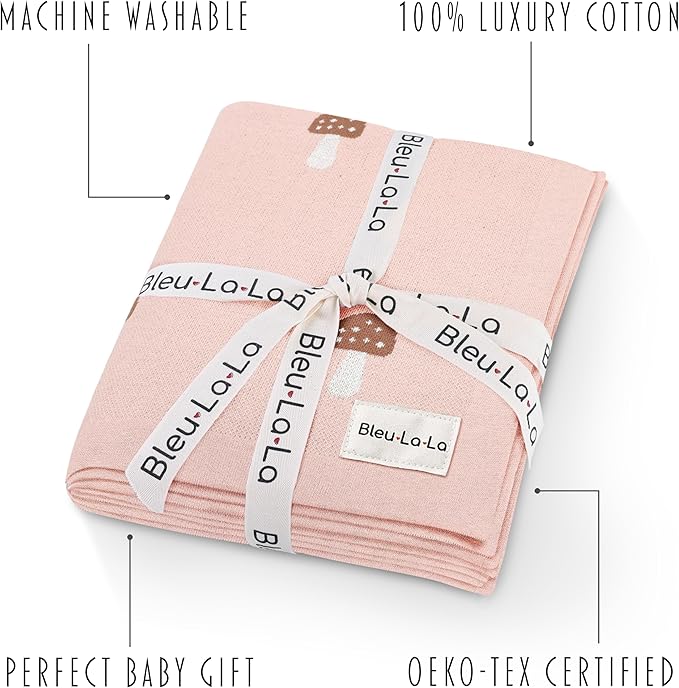 Swaddle Blanket for Girls 100% Cotton Buttery Soft Cozy Receiving Swaddle Crib Stroller Blanket for Shower Gift Registry for Newborns, Infants, Toddlers (Mushroom - Pink)