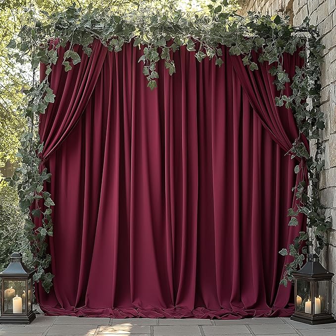 10x10FT Burgundy Backdrop Curtains for Wedding Parties, Wrinkle Free Photo Backdrop Curtains for Wedding Birthday Party Baby Shower, Fabric Drape with Rod Pockets 5ft x 10ft, 2 Panels