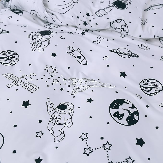 MAG 3Pcs White and White Space Duvet Cover Full,Space Bedding,Galaxy Duvet Cover Set,for Toddlers Kids,Boys Teens and Girls,Soft Microfiber,no Comforter Inside.