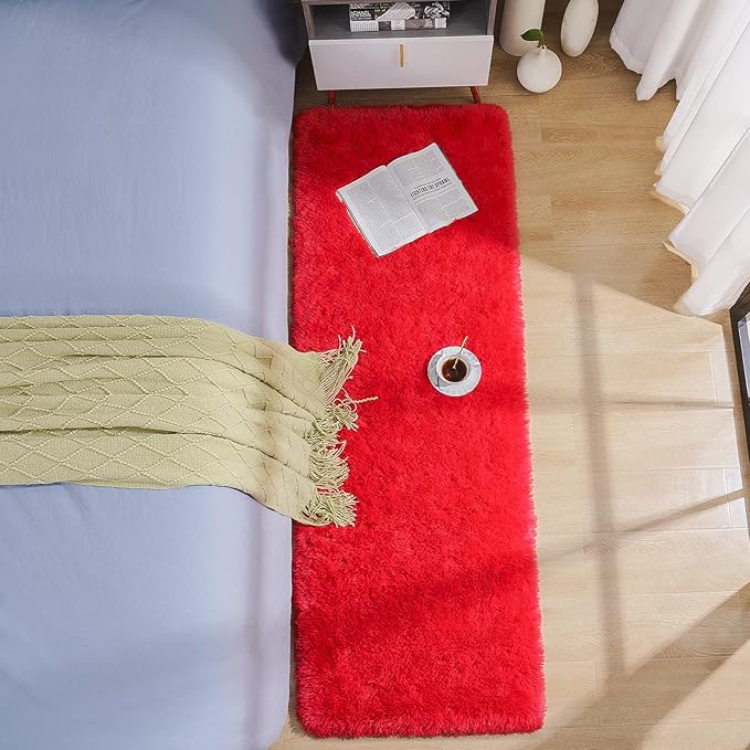 BENRON Soft Runner Rugs for Bedroom 2x8, Washable Long Runners for Hallway Entryway Kitchen Dorm, Fluffy Throw Rug for Kids Girls Room Decor Photo Prop, Red