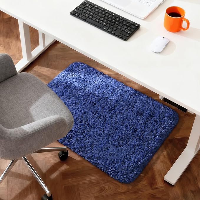 Merelax Modern Soft Fluffy Small Shaggy Rug for Bedroom Livingroom Dorm Kids Room Indoor Home Decorative, Non-Slip Plush Furry Fur Area Rugs Comfy Nursery Accent Floor Carpet 2X4 Feet, Light Navy