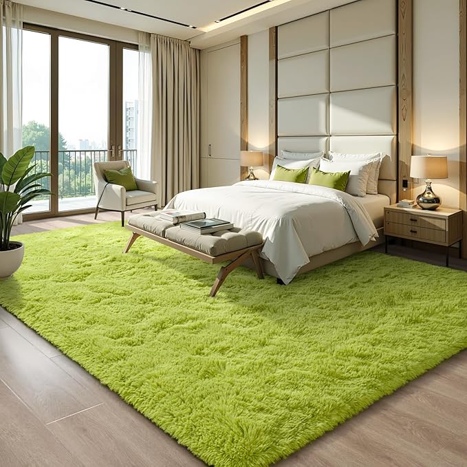 EVOIONOS 6x9 Washable Large Area Rug for Living Room, Fluffy Shag Rug for Bedroom, Ultra Soft Plush Non Slip Carpet for Indoor Floor Bedside Nursery Kids Girls Dorm Home Decor Aesthetic, Grass Green