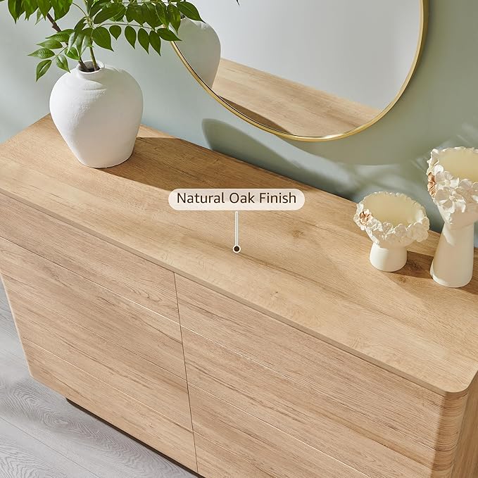 ACCOHOHO 8 Drawer Dresser for Bedroom, 52 Inch Wide Modern Chest of Drawers, Push-to-Open Wood Storgae Organizer with Large Drawers for Bedroom, Living Room, Hallway,Natural Oak