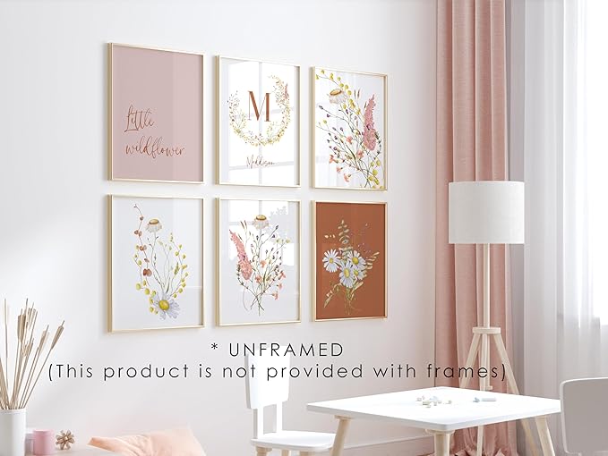 Personalized Name Flower Nursery Wall Art Prints, Crib & Nursery décor, Newborn Baby Girl Gift Present, Floral Baby Girl Room Pictures, Poster For Baby And Kids (6 Prints, Flower 5)