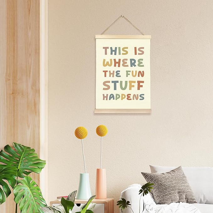 Hiuwevt Boho Fun Classroom Poster Hanger Frame, Kids Playroom Decor, This Is Where the Fun Stuff Happens Colorful Wall Art Decor for Kids Room Nursery Playroom Classroom Home, 12x16 Inch
