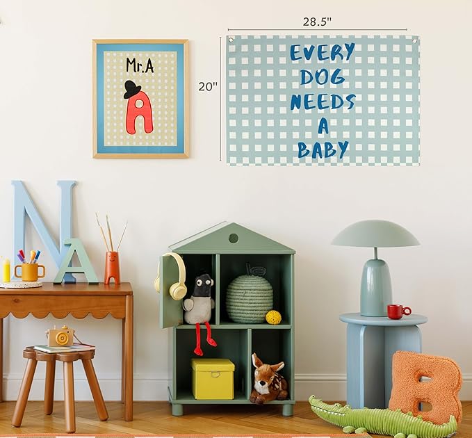 Boho Rectangular Banner Flag Wall Art Decor Gift for Baby Boy Kid,Nursery Boy Room Playroom Reading Room Front Decor-Every Dog Needs A Baby-Baby Present Shower,Birthday Christmas Gift