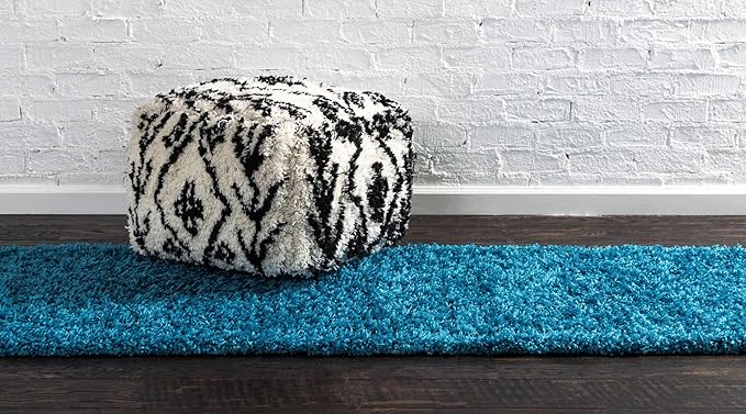 Unique Loom Solid Shag Collection Area Rug (2' 6" x 16' 5" Runner, Turquoise)