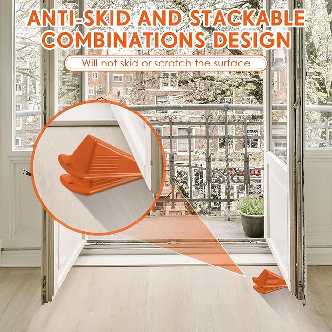 Frienda 8 Pcs Jumbo Door Stoppers Heavy Duty Door Stopper Tall up to 2inch Tall Wedge TPR Large Wedge Stackable Big Rubber Doorstop for Hotel Carpet Hardwood Concrete and Tile (Orange)