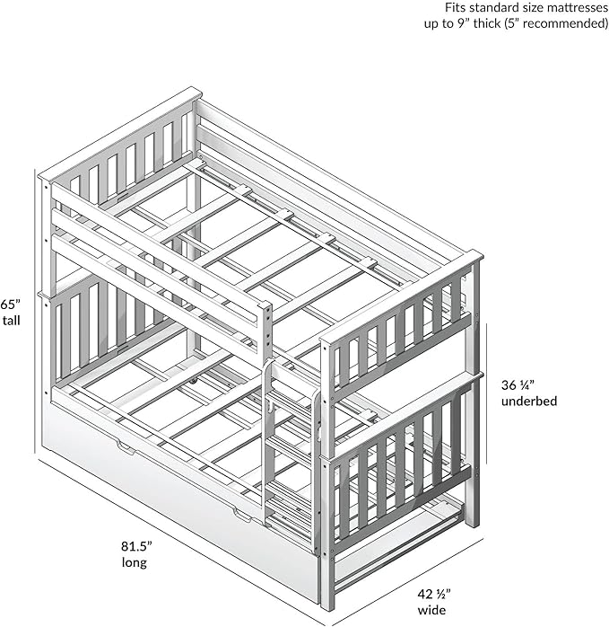 Max & Lily Bunk Bed, Twin-Over-Twin Wood Bed Frame For Kids With Trundle, Natural