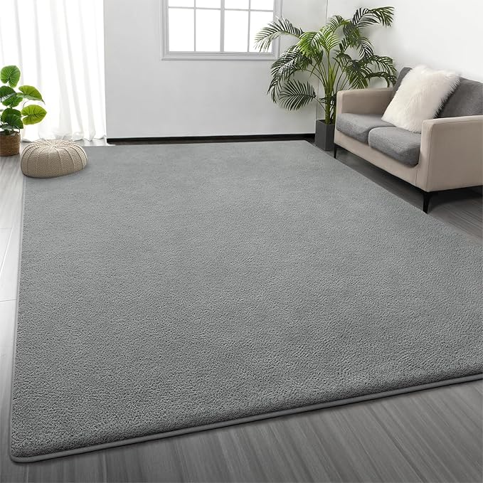 Soft Area Rugs for Living Room, 4 x 6 Ft Thickened Memory Foam Rug for Bedroom, Non-Slip Plain Area Rug Indoor Floor Carpet for Boys Girls Room Nursery Home Decor, Grey
