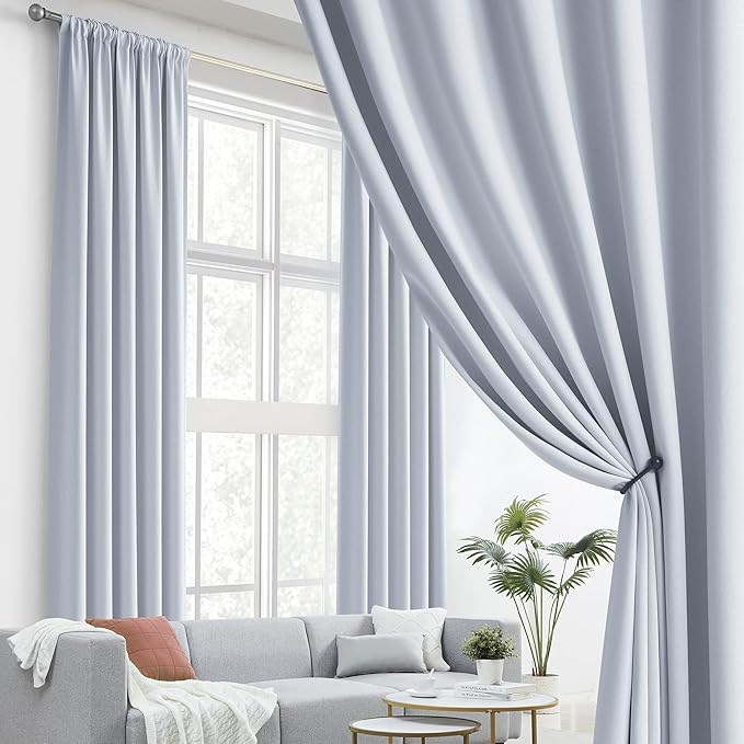 DUALIFE Silver Grey Curtains Room Darkening Curtains，Rod Pocket and Back Tab Thermal Insulated Drapes 52x108 Inch，2 Panels