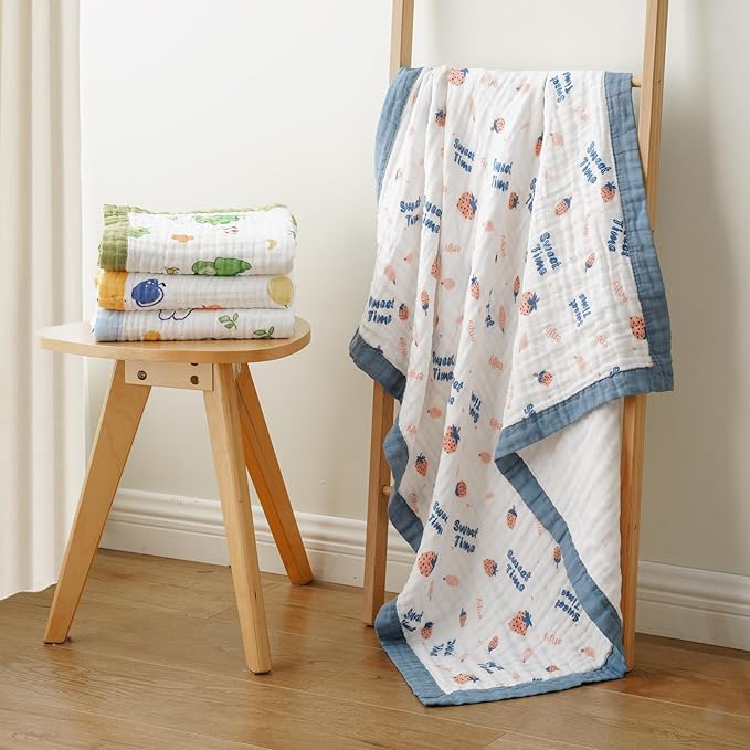 Muslin Baby Blankets, Nursery Blankets for Boys Girls, Swaddle Blankets Neutral Soft Lightweight Toddler and Kids Throw Blankets (Strawberry)