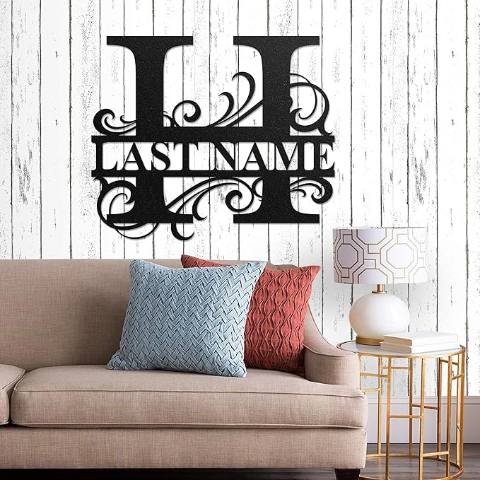 LULLBABYMALL Custom Metal Signs - Last Name Sign, Split Letter Monogram, Letter H, Family Name Wall Art, Outdoor Metal Signs, Personalized Wedding Gift